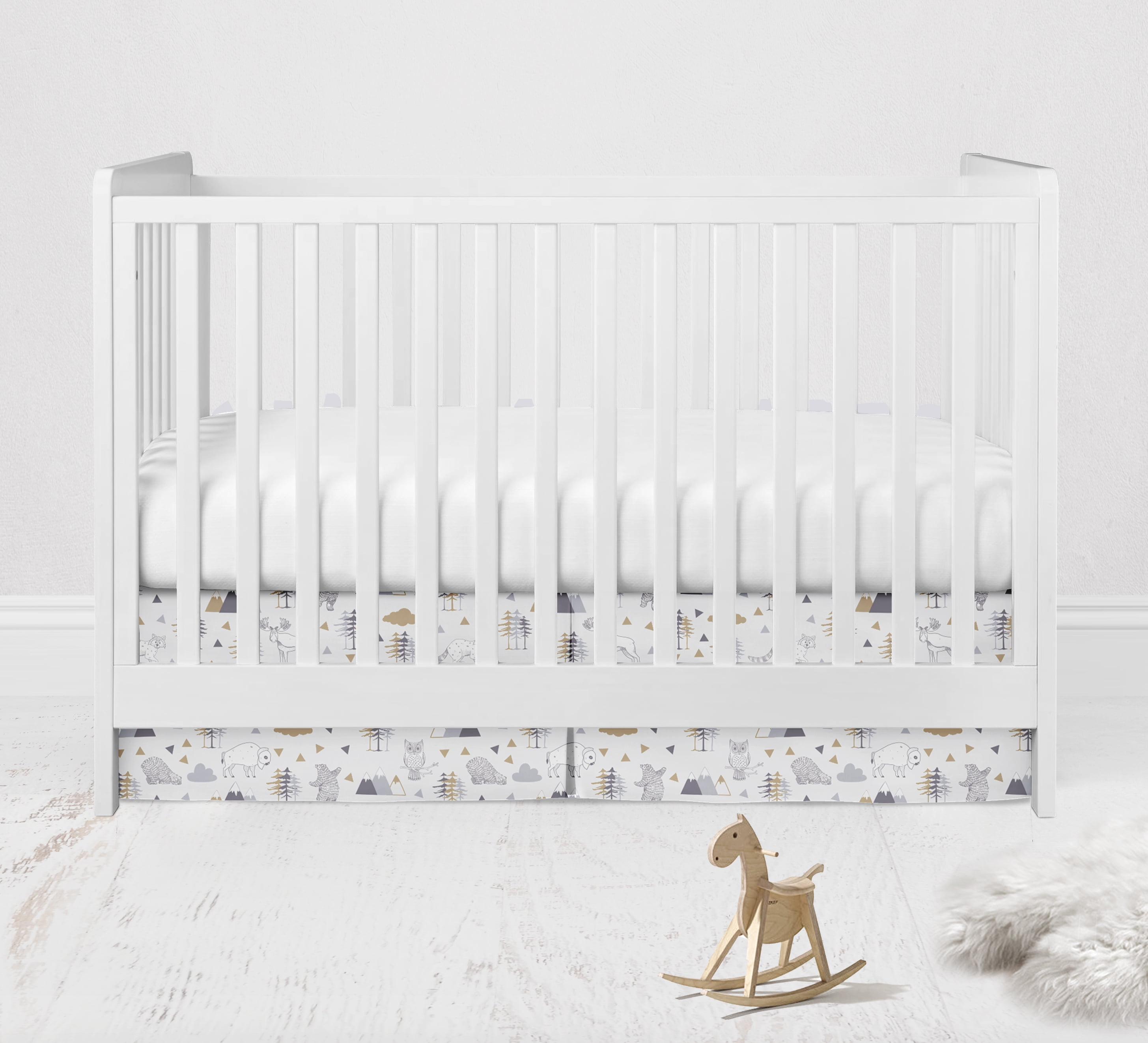 Bacati - Woodlands Grey/Beige Neutral Cotton Crib/Toddler Neutral Cotton Crib Skirt