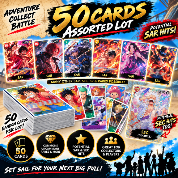 One Piece Card Game TCG 50 Card Lot -English Cards, Guaranteed SR or Better