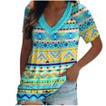 thumbnail image 1 of Blusa de manga corta con cuello en V para mujer a la moda, blusa holgada con estampado Retro étnico Fridja  bn7177, 1 of 5