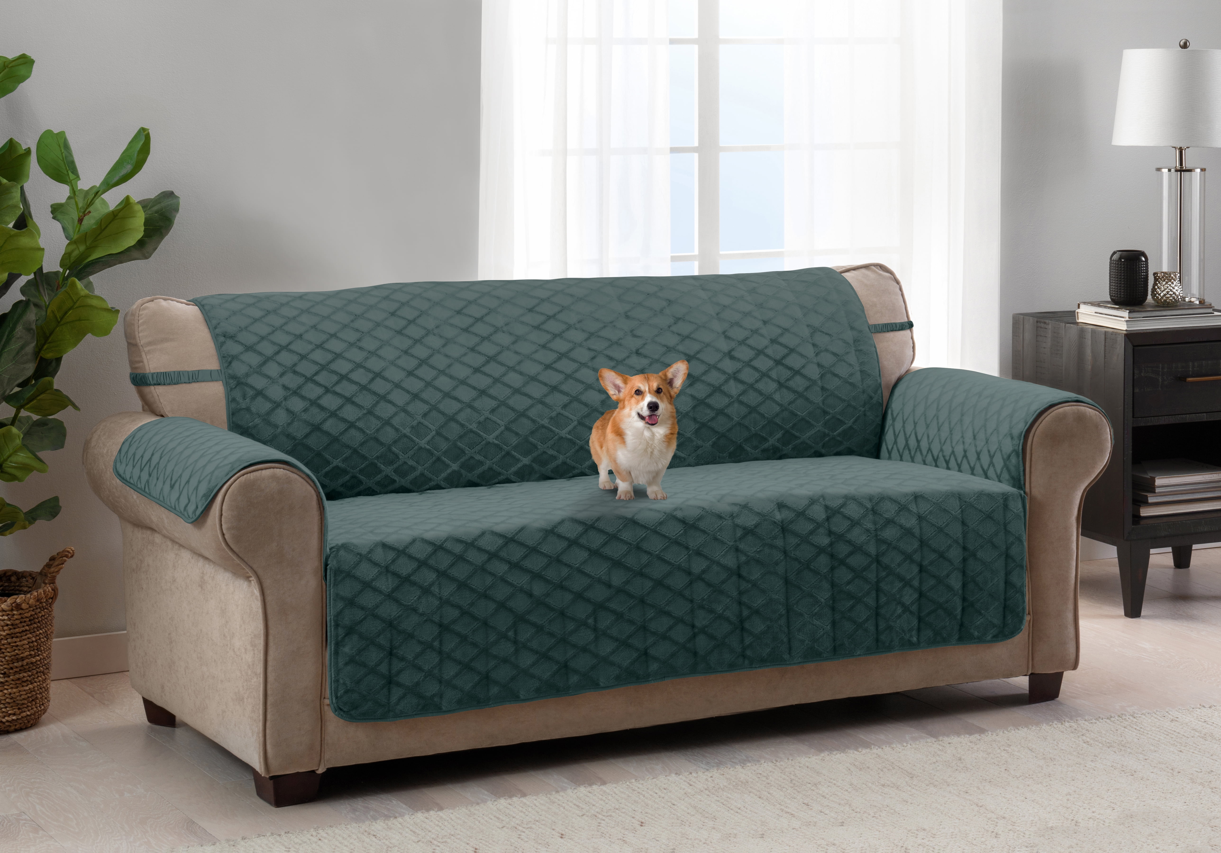 Innovative Textile Solutions 1 piece Fairmont Diamond Plush XL Sofa Furniture Cover Emerald Walmart
