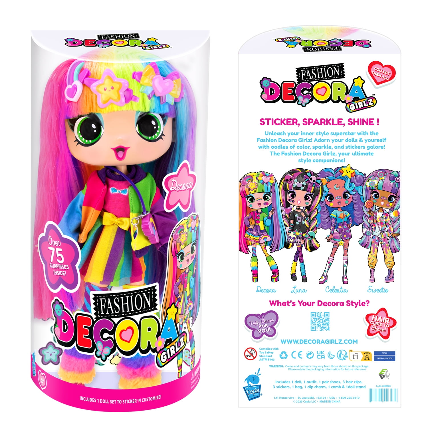 Decora Fashion Girlz 11-Inch Poseable Doll, Stickers, Accessories