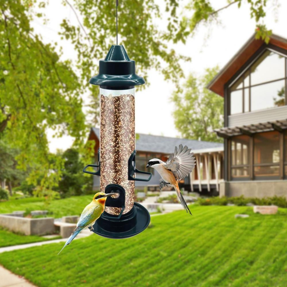 Tube Bird Feeder with 4 Feeding Ports, Premium Hard Plastic Outdoor