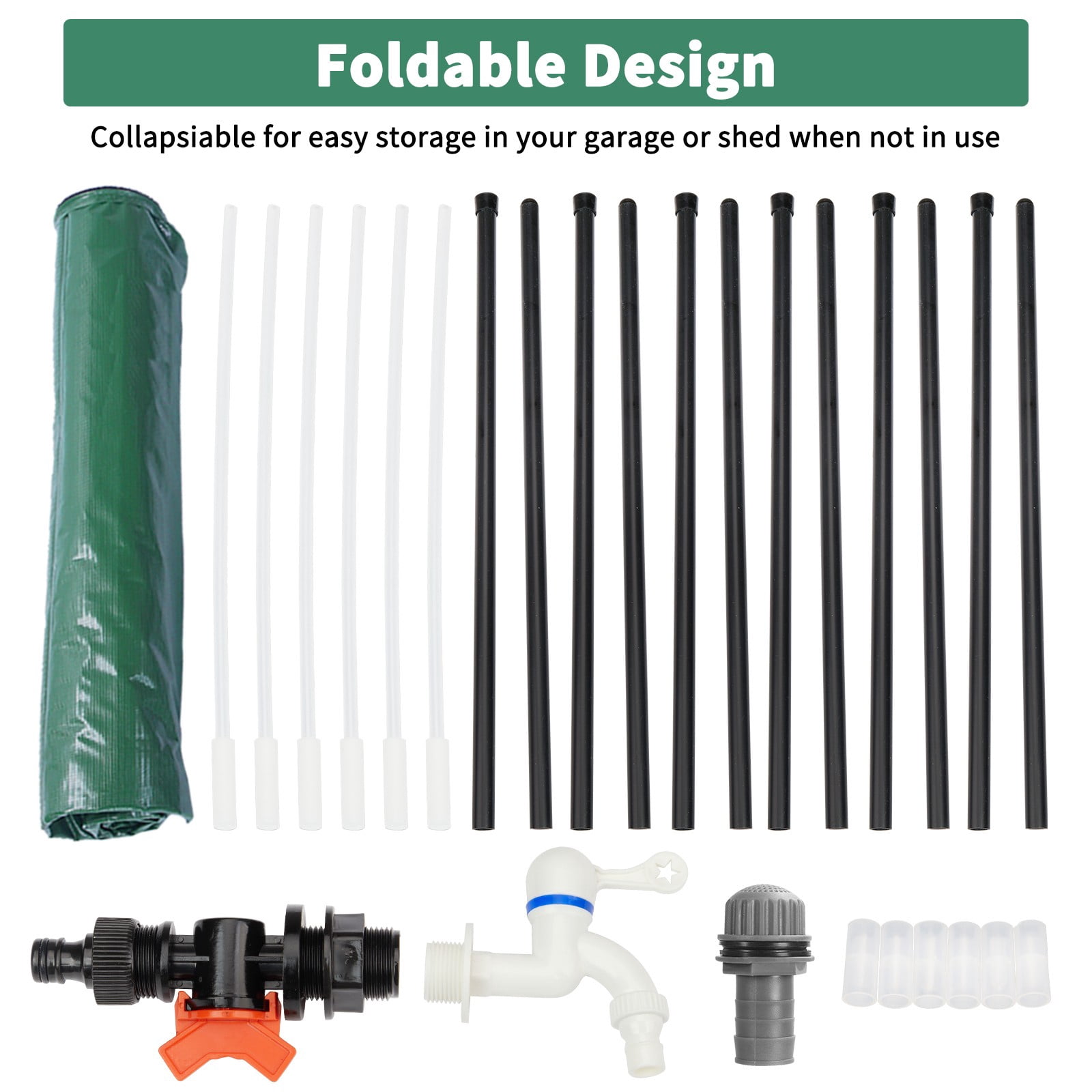 TOPCOMFY Folding Rain Barrel 100 Gallon Water Storage PVC Mesh Cloth PVC Support Rod with Spigot for Garden Outdoor Use