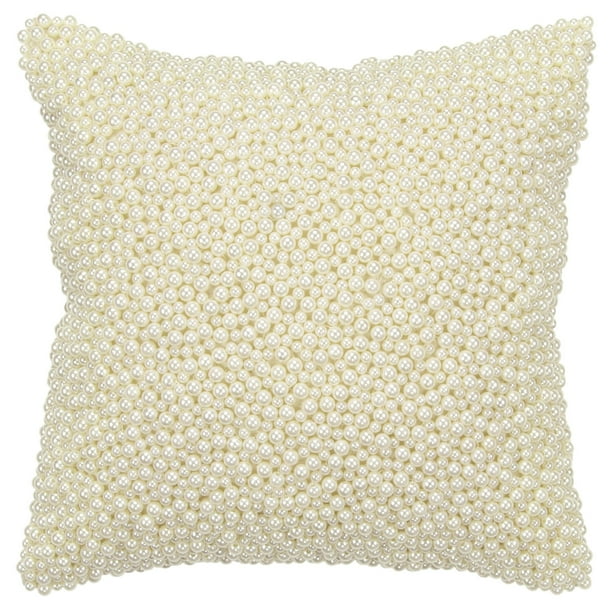 Rizzy Home Decorative Throw Pillow Cover Pearl Beaded 12"X12" Cream