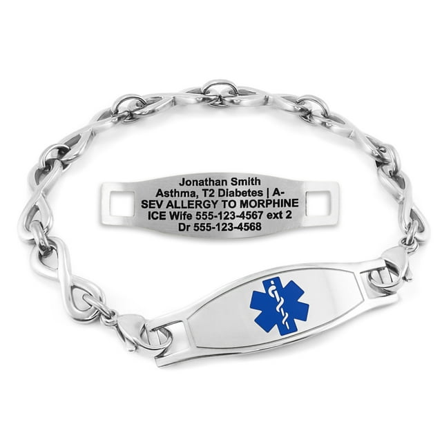 MedicEngraved Bracelet d'Alerte Médicale Personnalisé en Acier Inoxydable - Maillon Infini 6 mm