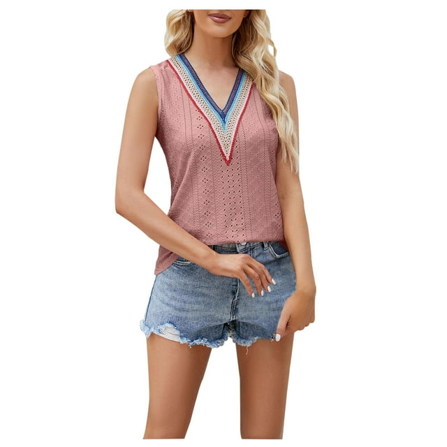 Birdeem Mode Femmes Été Col en V Dentelle Patchwork Sans Manches Haut Aguichant Blouse