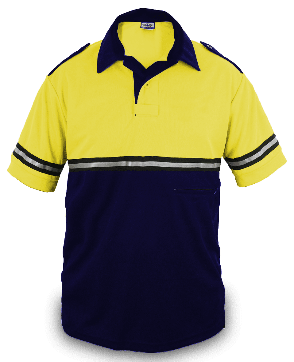 Two Tone Bike Patrol Shirt with Zipper Pocket Yellow and Navy Blue