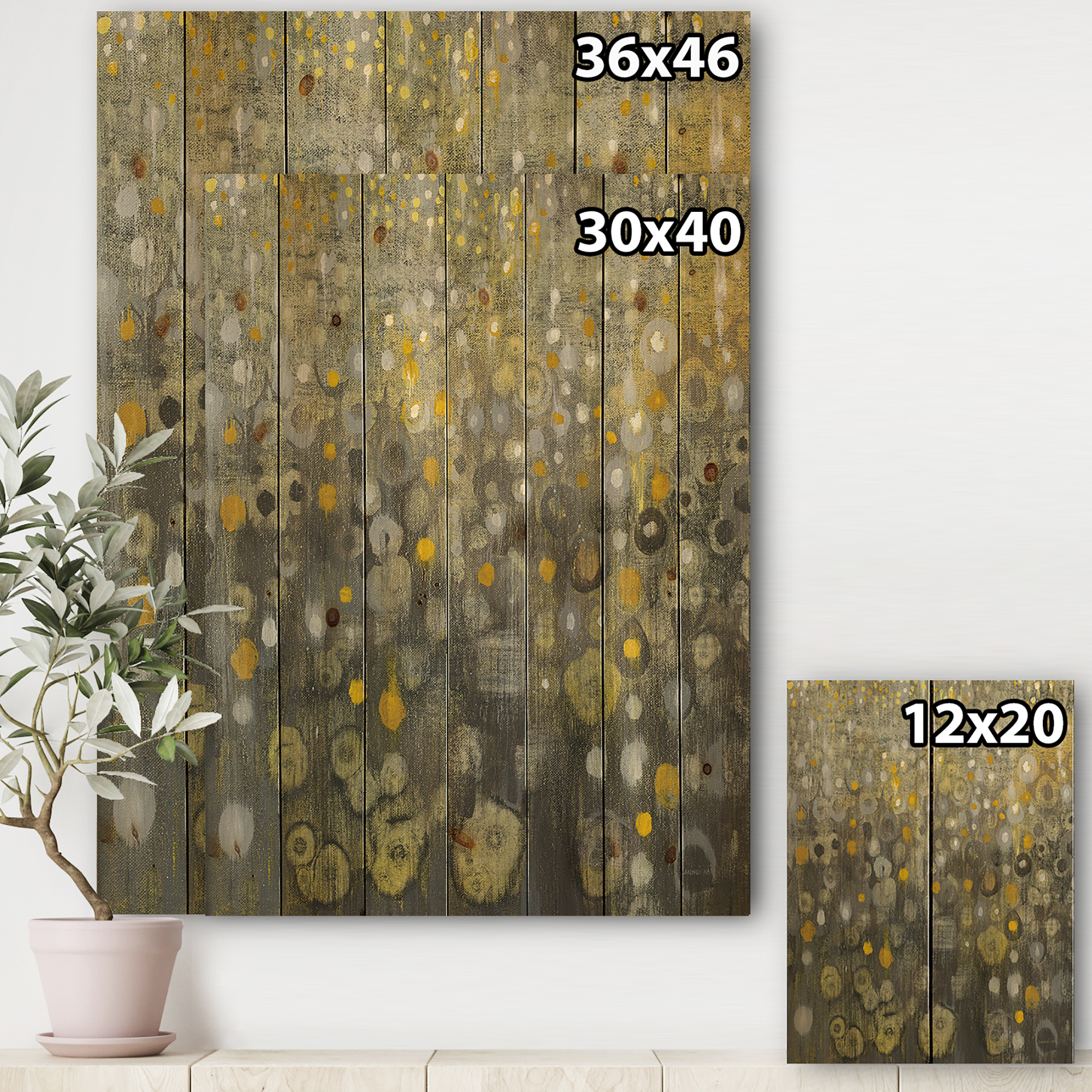 Designart 'Abstract Rain V' Modern Glam Print on Natural Pine Wood