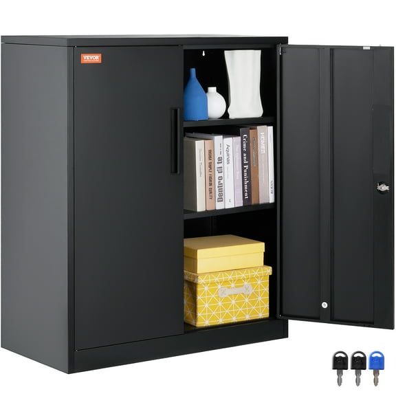VEVOR Metal Storage Cabinet with 2 Magnetic Doors and 2 Adjustable Shelves, 200 lbs. Capacity per Shelf, Locking Steel Storage Cabinet, 4 2in. Metal Cabinet with 3 Keys, for Home, Office, Garage