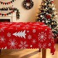 thumbnail image 1 of Duangreer Retro Red Christmas Rectangle Tablecloth, White Xmas Tree Snowflake Print Holiday Party Table Cover with Waterproof Wrinkle Resistant, 60 x 70 Inch, 1 of 2