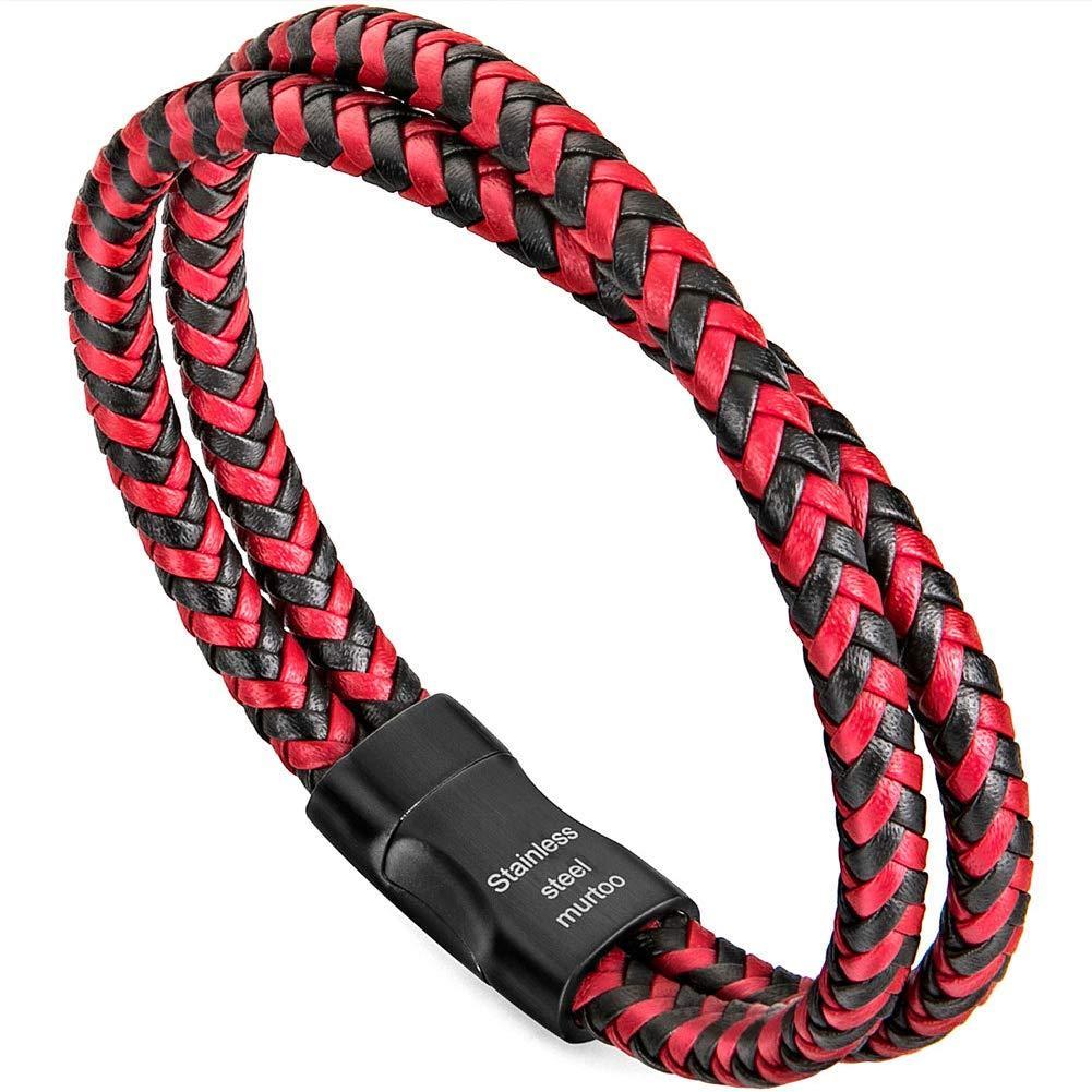 murtoo Mens Bracelet Leather Braided, Brown and Black Leather Bracelet for Men, Gift for Men Husband Father Boyfriend