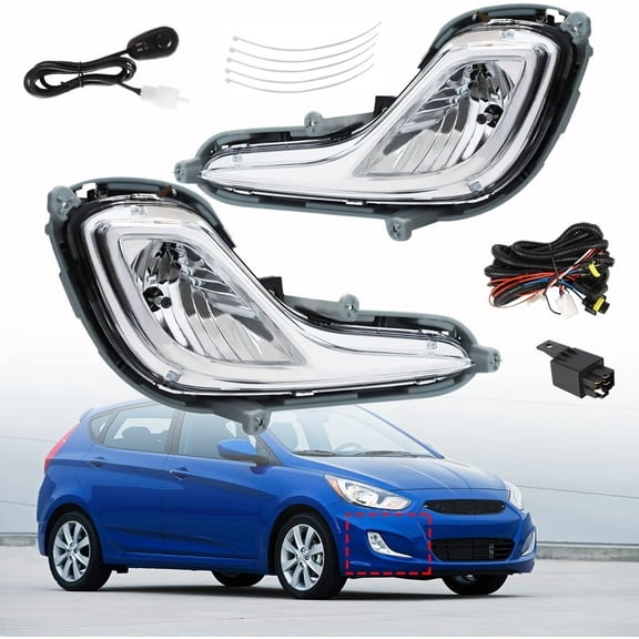 Genrics 2-Pack Clear Bumper Fog Lights Assembly with Bulbs and Switch Wiring Kit Replacement for 2012-2016 Hyundai Accent 4-Door