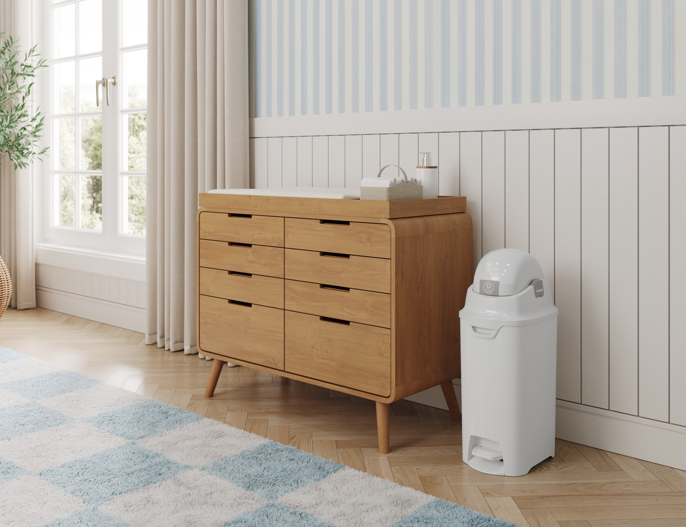 Foundations Hands Free Medium Diaper Pail with Airtight Lid - Durable & Odorless Diaper Disposal, Holds up to 45 Newborn Diapers, Refill With Any Bags - White