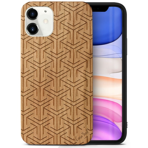 Case Yard Wooden Case Outside Soft TPU Silicone, Slim Fit Shockproof Wood Protective Phone Cover for Girls Boys Men and Women, Supports Wireless Charging Arrow Pattern Design case for iPhone-12-Mini