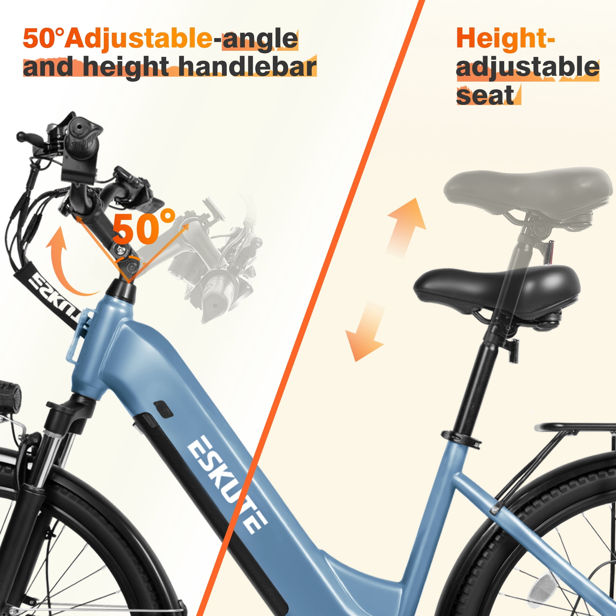 Electric Bike for Adults – 1300W Peak Motor, 28MPH, 840Wh Removable Battery, Up to 70-Mile Range, 26" Tires, 7-Speed Adjustable Stem, Step-Thru, Blue