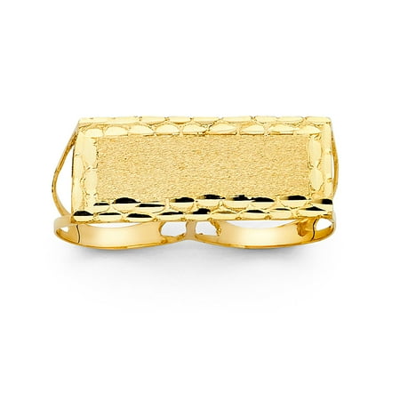 - Solid 14k Yellow Gold Two Finger Nugget Ring Hip Hop Style Band Textured Finish Men 17MM