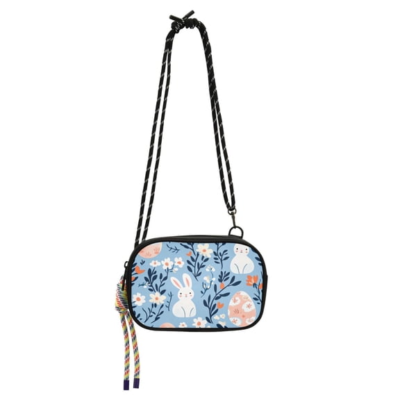 FORMRS Mini Crossbody Bag for Women Adjustable Shoulder Rope Travel Casual Phone Purse, Floral Easter Rabbits