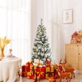 thumbnail image 4 of Patiojoy 5FT Pre-lit Snow Flocked Christmas Pine Tree, Hinged Artificial Xmas Tree W/ 140 Remote-controlled Multi-Color LED Lights, 4 of 10