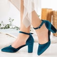 thumbnail image 3 of YDN Women's Closed Pointed Toe Pumps Strap Buckle Block High Heel D'Orsay Shoes Fancy Ballroom Outfit Size 6.5 Blue, 3 of 4