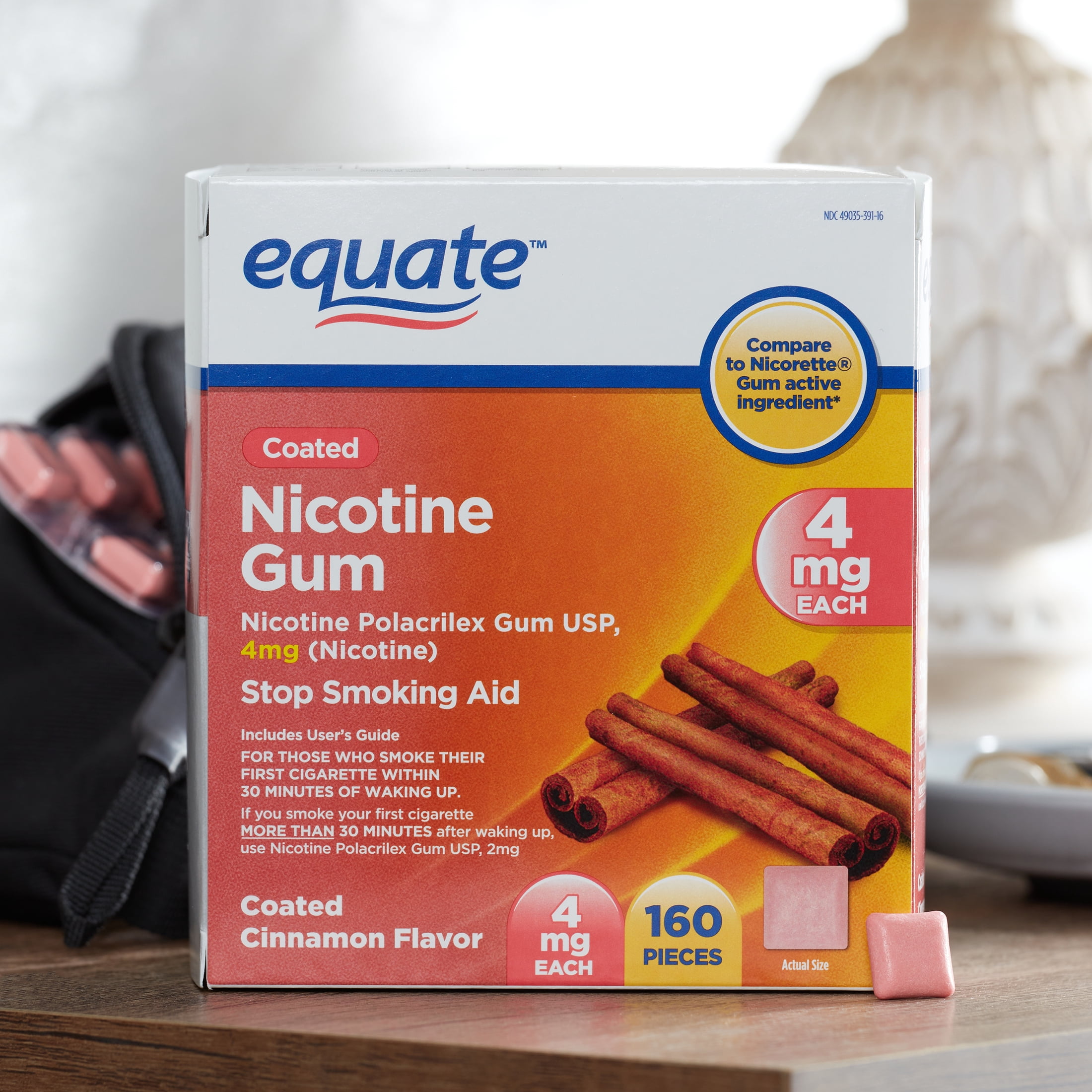 Equate Coated Nicotine Gum, 4 mg, Coated Cinnamon Flavor, 160 Count