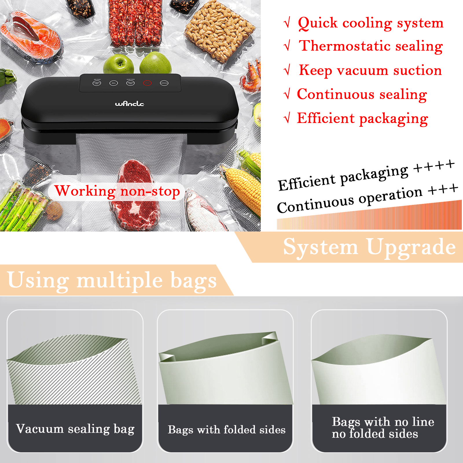 OURECO Vacuum Sealer Machine, 60kpa Dry/Moist Food Sealer, Four Fresh Modes  to Deal With Various Food Preservation Problems, Compact Design with 20