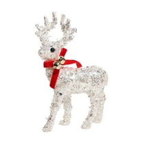 8.5" White Sequin Reindeer Christmas Figurine, Sparkling Xmas Deer Decoration with Bell & Bow for Tabletop, Mantel, Shelf, Window Display & Holiday Home Décor