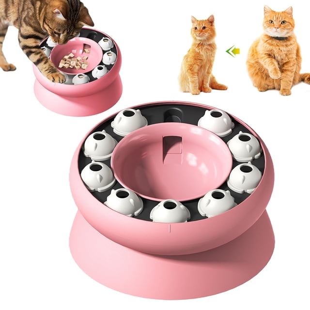 Comedero lento para gatos, cuencos elevados para comida para perros y gatos con soporte, comedero giratorio con forma de rompecabezas para gatos, cuencos antideslizantes para comida lenta (r