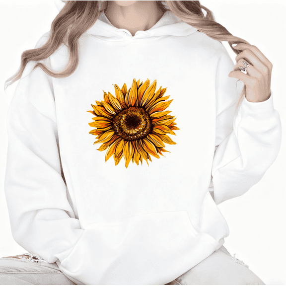 Sunflower Graphic Sweatshirt Print hoodie White Black S-2XL Cotton Casual Tops