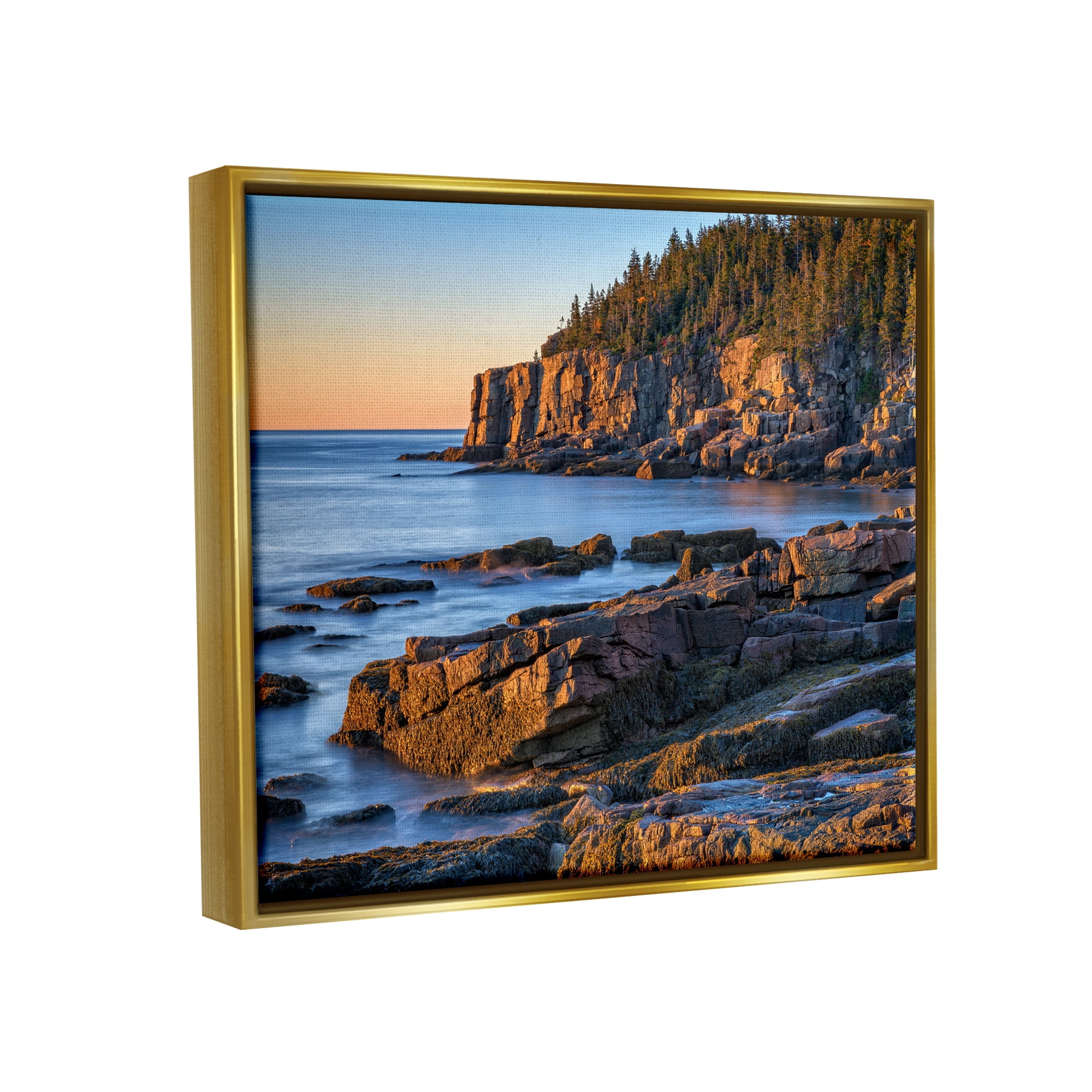 Stupell Rocky Cove Ocean Cliffs Landscape Photography Gold Floater Framed Art Print Wall Art