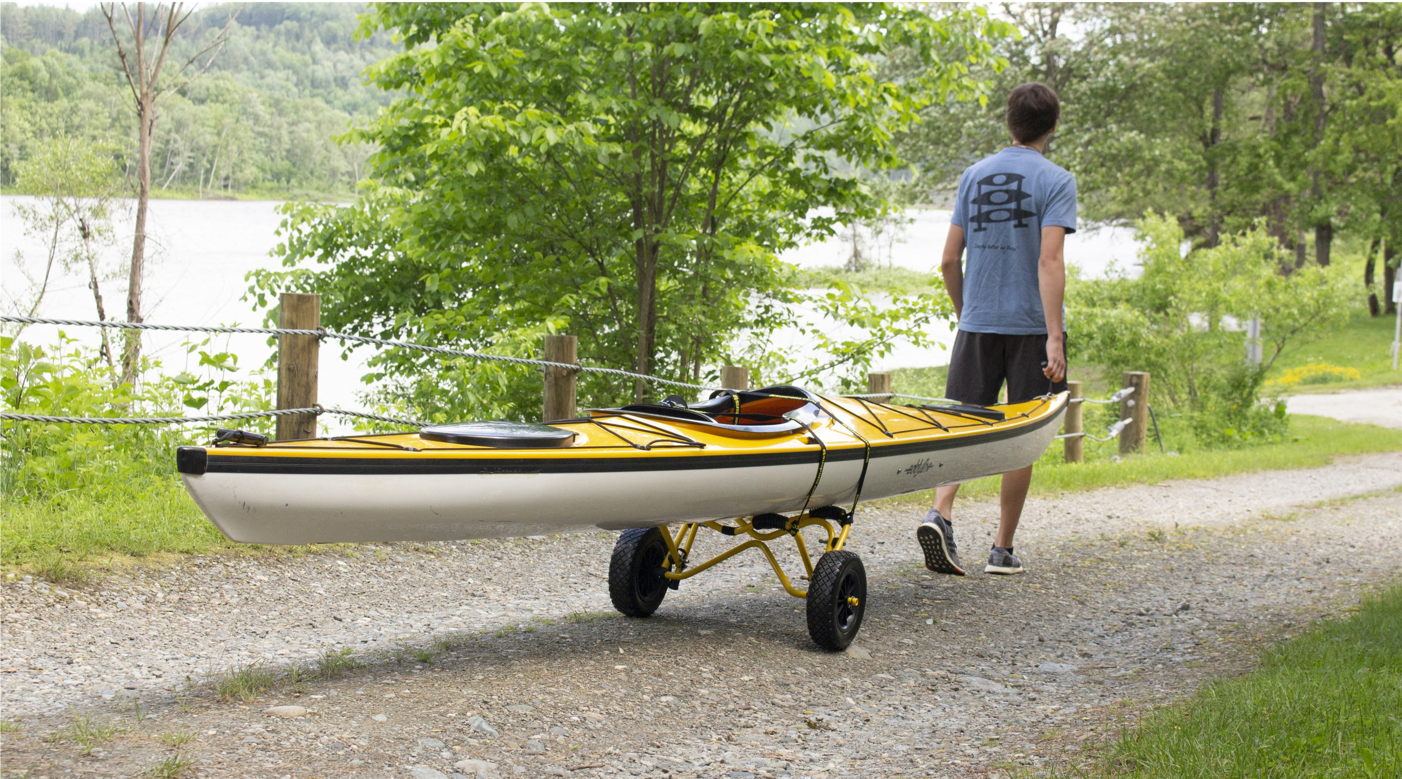 Suspenz Kayak Canoe Transport Trailer, DLX Kayak Cart Trolley, Airless Wheels, Straps, 150lb Capacity