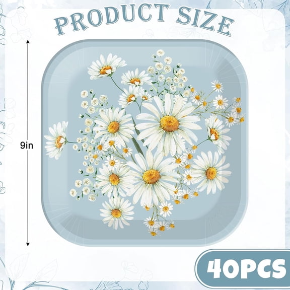 YUYAN-40Pcs Daisy Flower Paper Plates Blue White Flower Disposable Party Dinner Plates 9 Inch Farmhouse Floral Tableware for Spring Summer Wedding Birthday Bridal Baby Shower Supplies