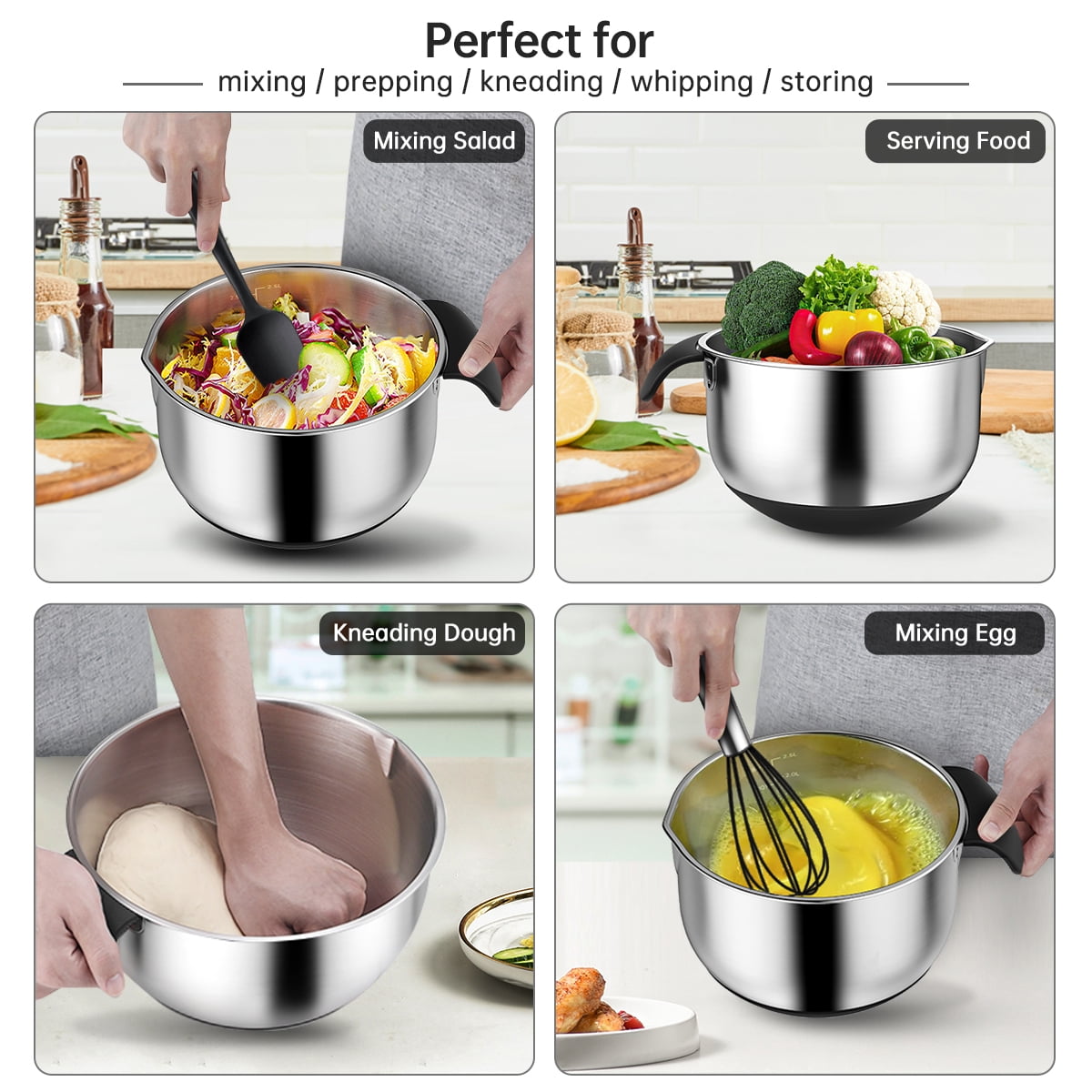 Lieonvis 5 Pcs Mixing Bowls with Lids - Deep Nesting Mixing Bowls for Kitchen Storage - Stainless Steel Large Mixing Bowl Set for Cooking Food Baking