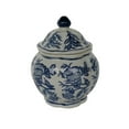 thumbnail image 4 of Benjara 6, 6, 7 Inch Lidded Jars, Persian Inspired Blue Flowers, Curved, Set of 3, 4 of 5