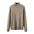 thumbnail image 3 of Women's Turtleneck Sweater Chunky Knit High Low Hem Long Sleeve Pullover (Light Brown, XL), 3 of 3