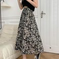 thumbnail image 2 of Women Lady Midi Skirt Pleated Elastic High Waist Floral Ruffle Chiffon A-line, 2 of 6