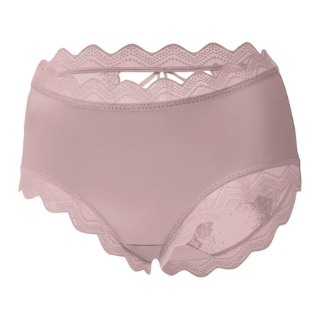Mnyycxen Traceless Lace Trim Panties for Women Seamless Mid Rise Waist Short Underwear Soft Plain Underpants Briefs