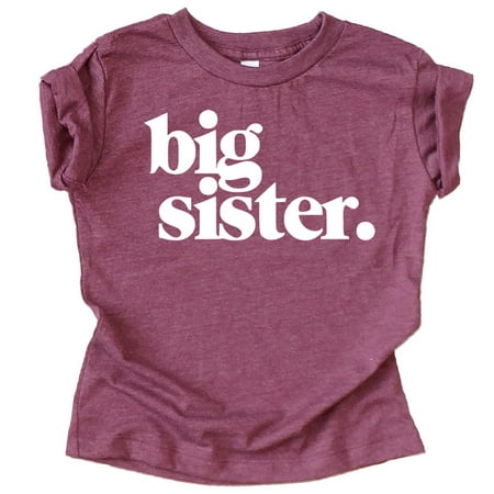 

Bold Big Sister Colorful Sibling Reveal Announcement T-Shirt for Baby and Toddler Girls Sibling Outfits Vintage Burgundy Shirt 18 Months