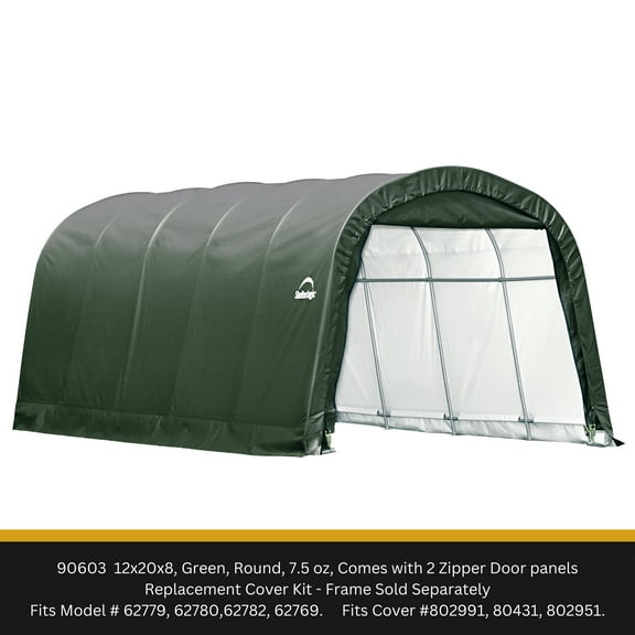 Replacement Cover for Garage-in-a-Box RoundTop 12 x 20 x 8 ft.   7.5 oz.  Green  (Frame not included)