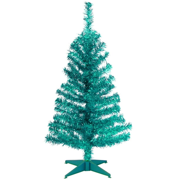 3' Medium Turquoise Blue Pine Tinsel Artificial Christmas Tree - Unlit ...