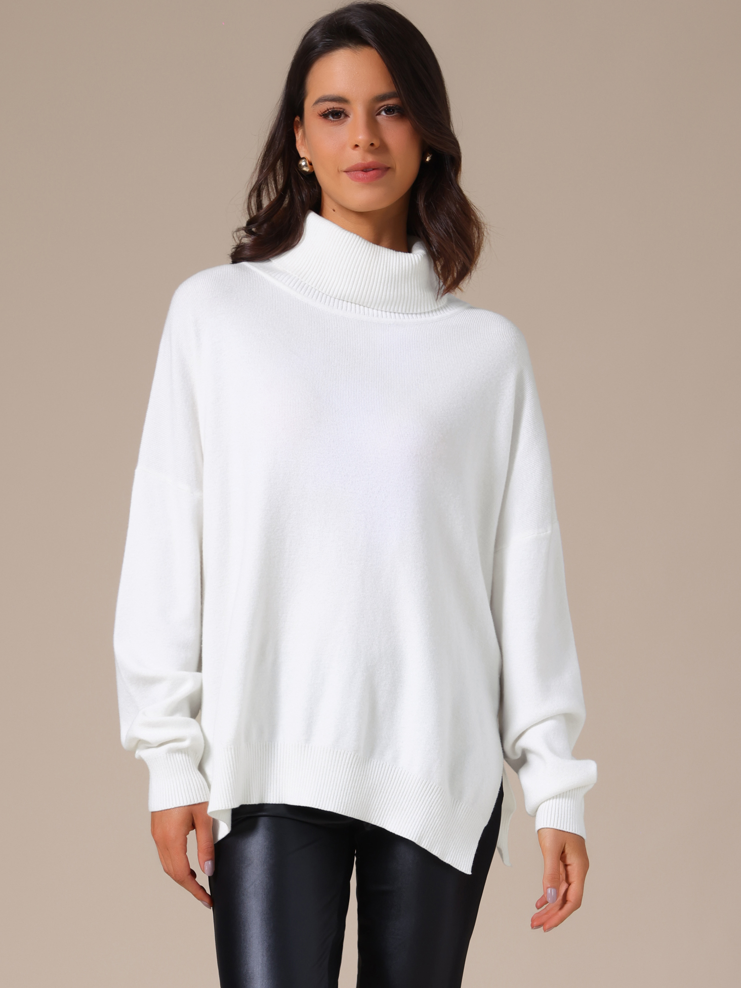 DARING DIVA Turtleneck Sweater Pullover Fall Winter Outfits XL White