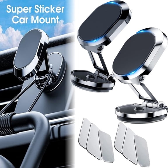 2 Pack Alloy Folding Magnetic Car Phone Holder,360° Rotation Magnetic Cell Phone Holder for Car，Bracket Magnetic Dashboard Phone Car Mount for All Smartphone   ﻿