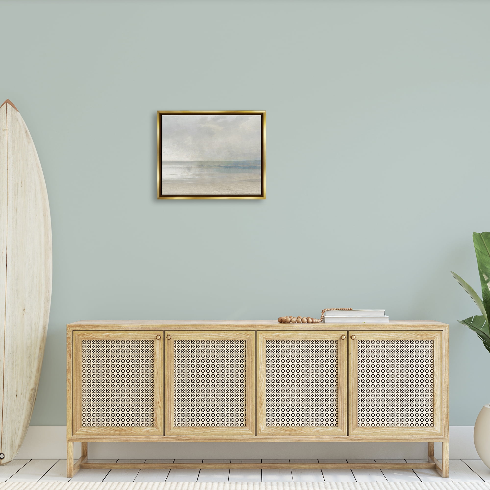 Stupell Sandy Tide Ocean Horizon Landscape Painting Gold Floater Framed Art Print Wall Art