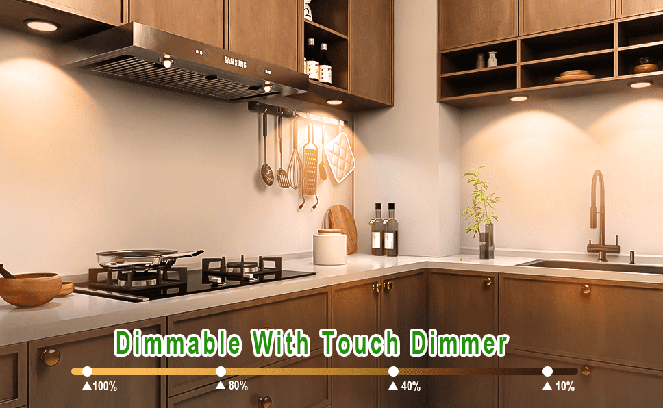 Under Cabinet LED Puck Lighting Kit with Touch Dimmer Switch for Kitchen Cupboard and Closet - Warm White, Black Cover, Set of Three Lights