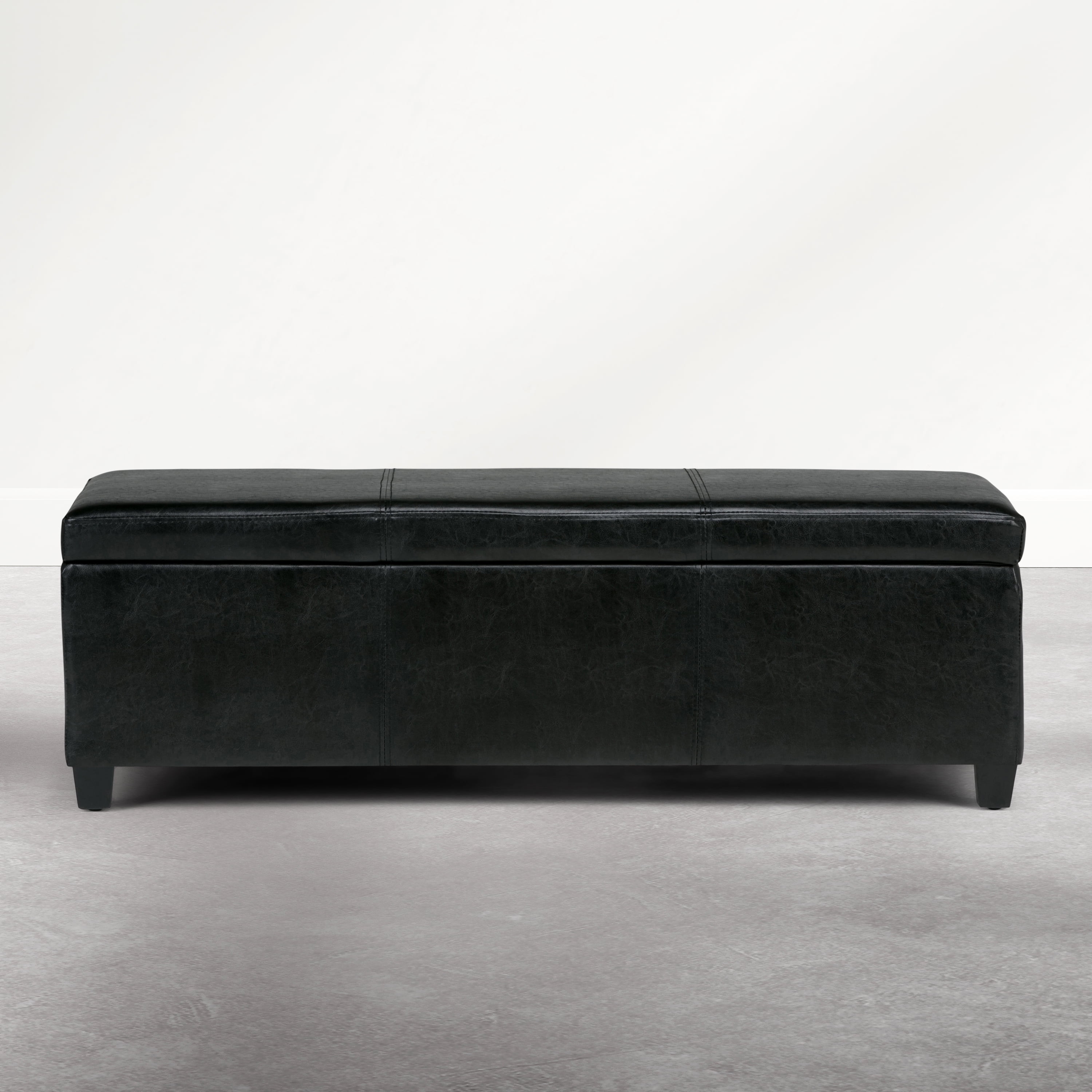 Simpli Home Avalon 48 inch Wide Solid Wood Rectangular Upholstered Storage Ottoman Bench, Carbon Black
