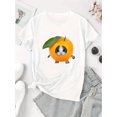 thumbnail image 3 of Women'S Casual Crew Neck T-Shirt with Cute Orange Cat Print, Fashionable Short Sleeve Top, Medium Stretch Polyester (95%) & Spandex (5%), All-Season Animal Pattern Tee for Leisure & Sports, 3 of 8