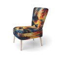 thumbnail image 3 of Designart "Canot d'Automne sur le Lac" Chaise d'Appoint Bleue Rembourrée - Fauteuil Traditionnel pour Salon, 3 of 7