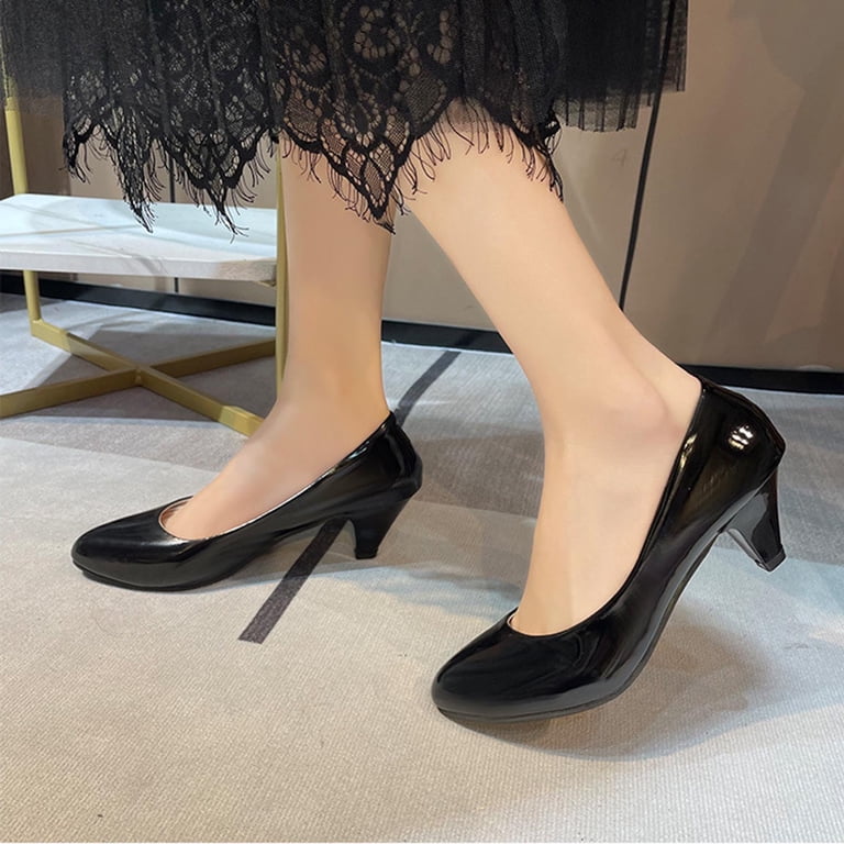 hopeusnice Women's Low Heel Pumps Closed Toe Dress Shoes Slip On Office  Work Shoes PU Leather Comfortable Wedding Party Shoes Black 36 - Walmart.com