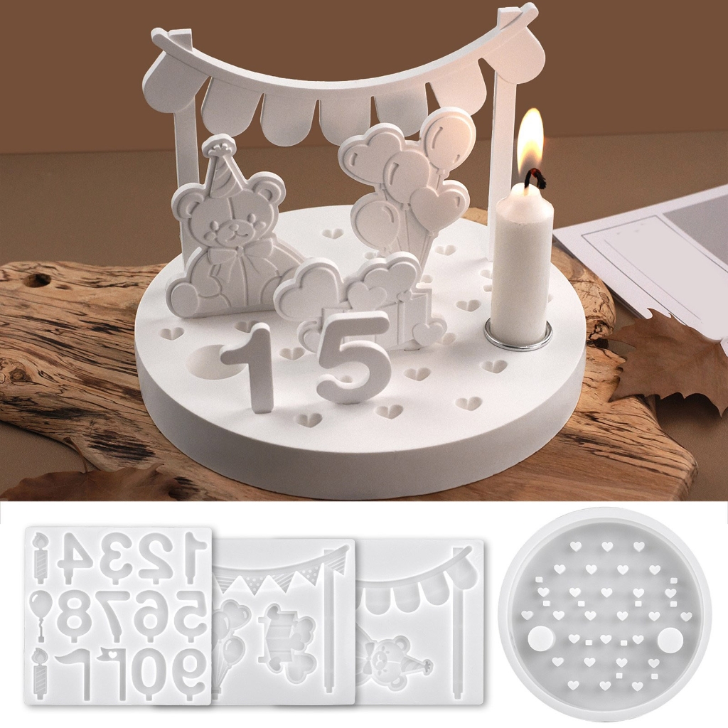 BQBQERT Bear Silicone Mold for Resin Holders, Round Crafting Birthday Decor & Jewelry Casting Art Supplies