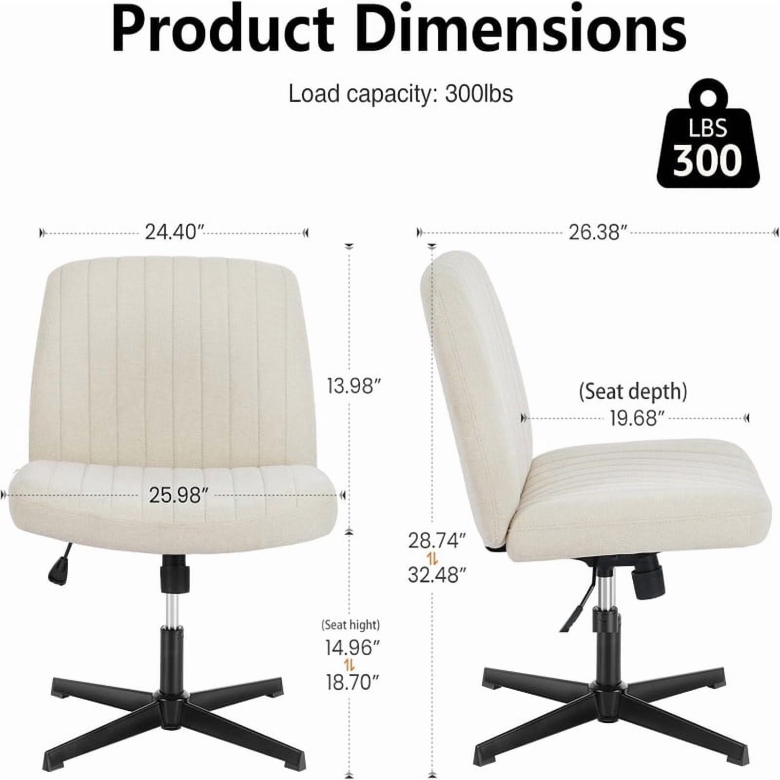 Kelno Linen Cross Legged Desk Chair Wide Seat Chair Ergonomic Height Adjustable Swivel Office Vanity Chair, Beige