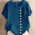 thumbnail image 3 of Electronicheart Blouse en Lin Manches Courtes Ample Col Rond Femme Été Haut Bleu 3TG, 3 of 4